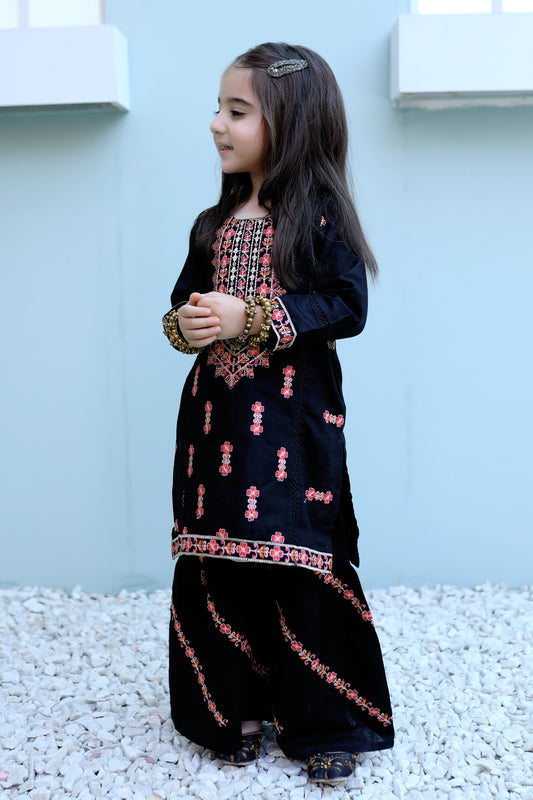 Black Olive Embroidered Gharara KST 072