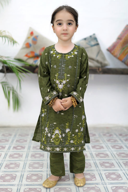 Olive Green Embroidered Suit KST 073
