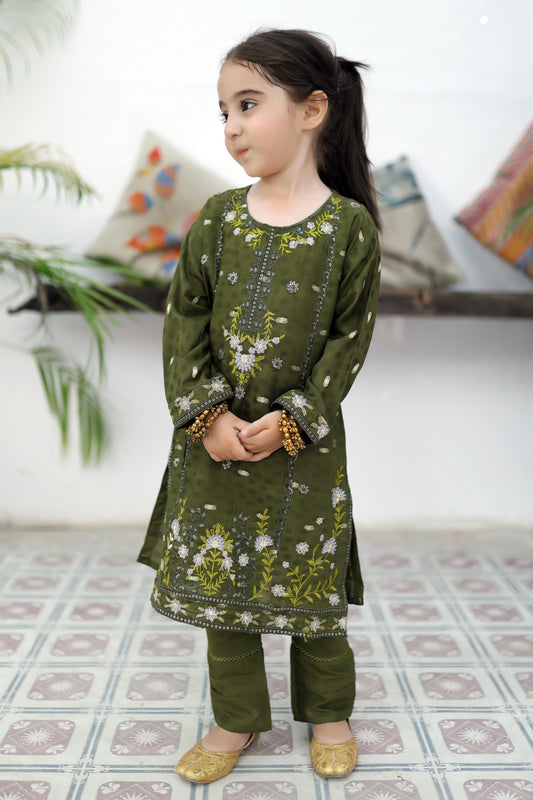 Olive Green Embroidered Suit KST 073