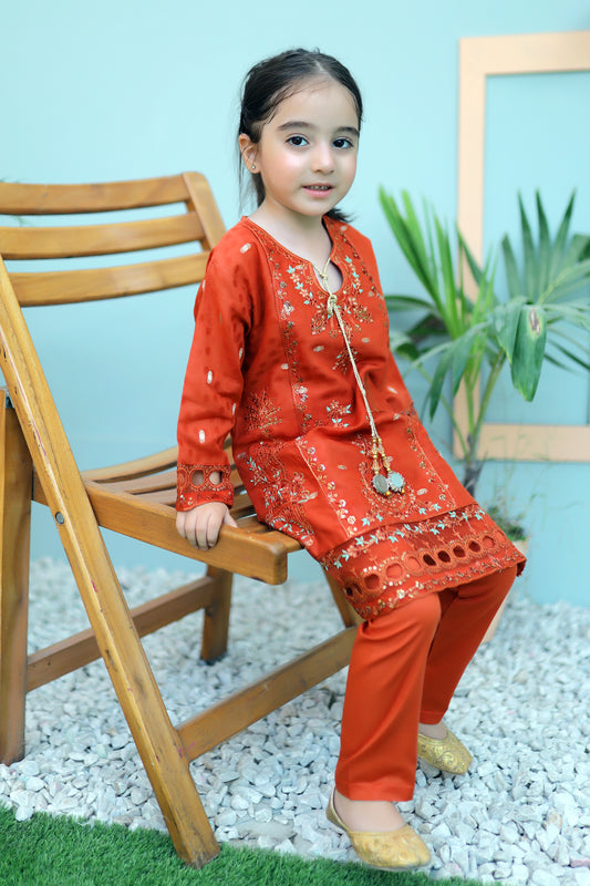 Chilli Orange 2pcs Embroidered Suit KST 075