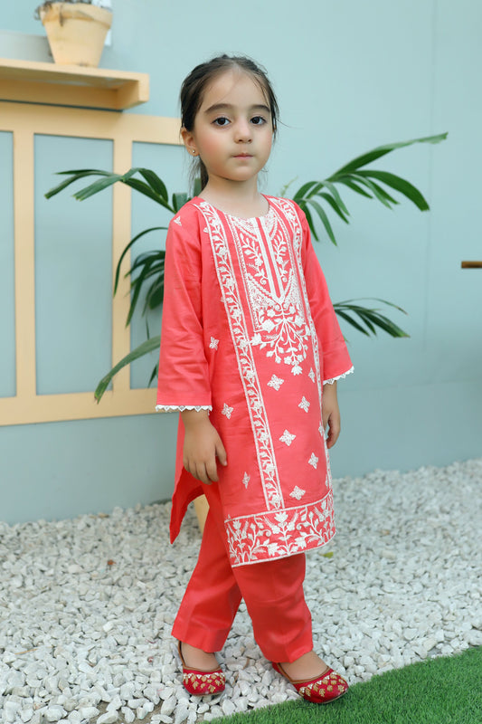 Coral Pink Embroidered 2Pcs Suit KST 077