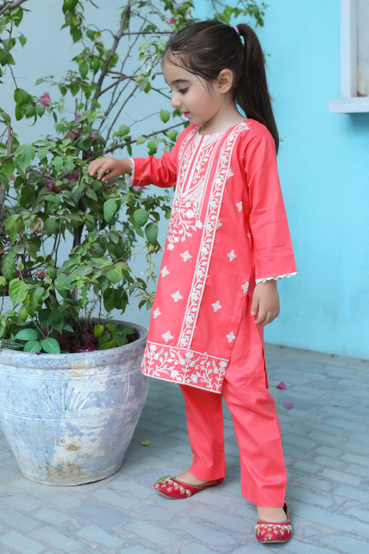 Peach Pink Embroidered 2Pcs Suit KST 077