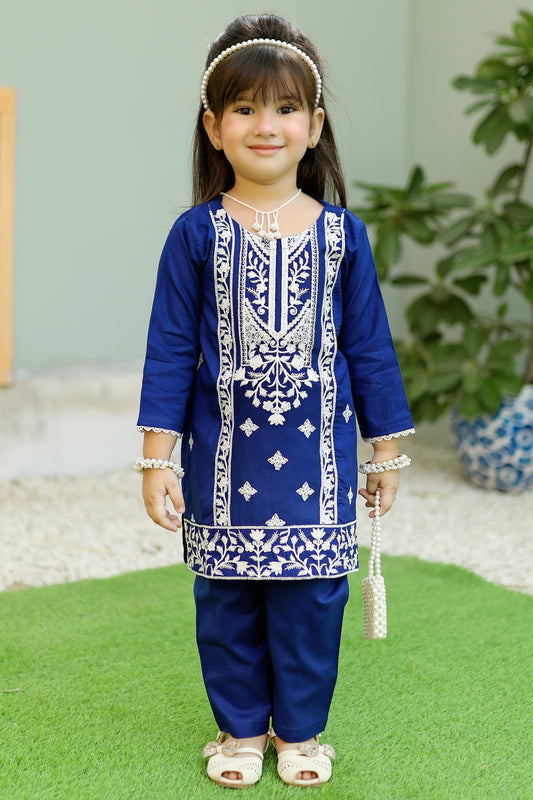 Dark Blue Embroidered 2Pcs Suit KST 078