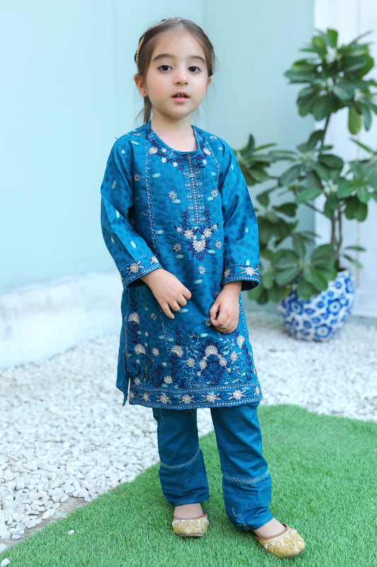 Dodger Blue Embroidered Gharara KST 085