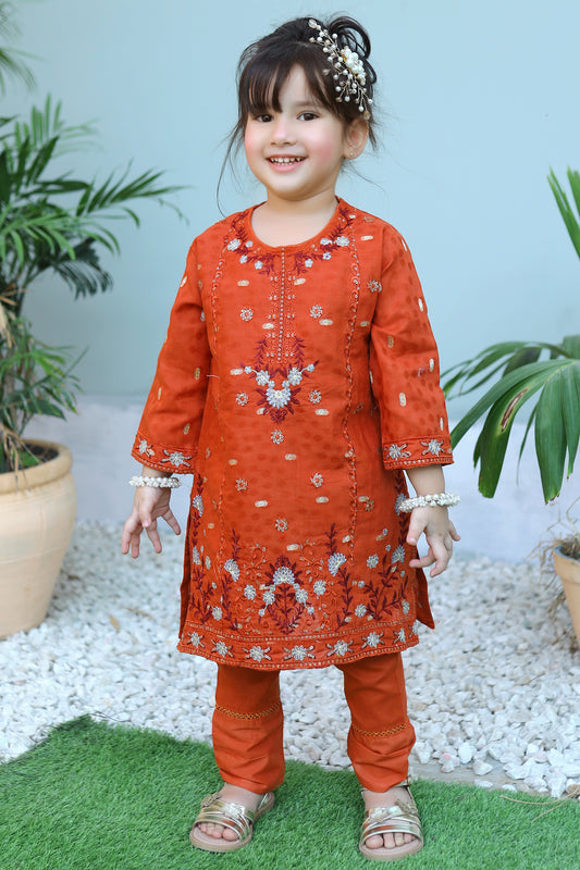 Autumn Orange Embroidered Gharara KST 086
