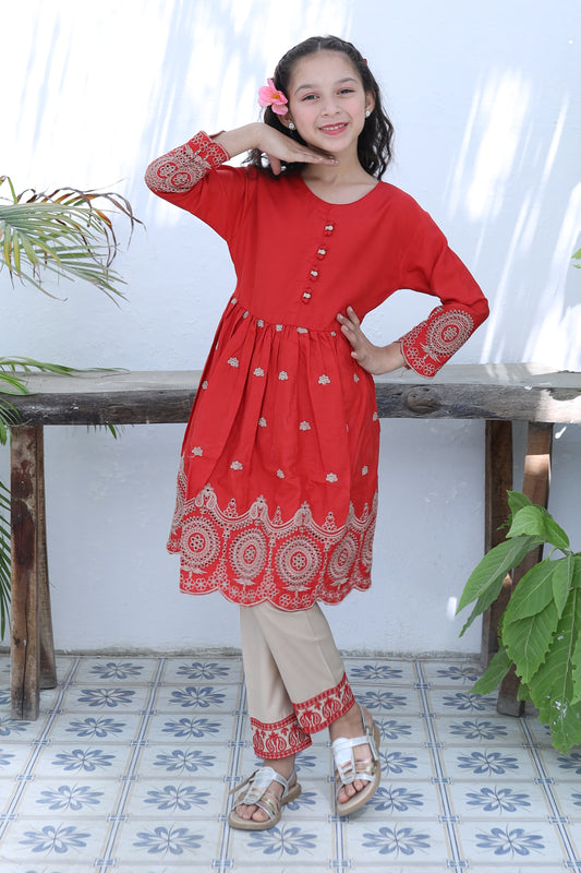 Persian Red Short Frock KST 089