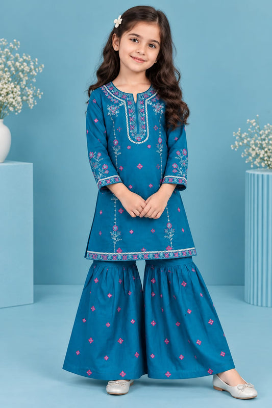 Ocean Blue Embroidered Gharara KST 226
