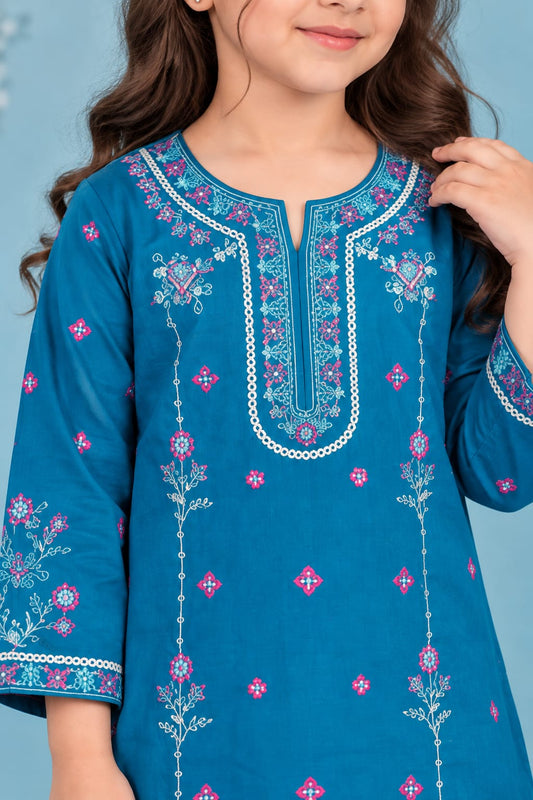 Ocean Blue Embroidered Gharara KST 226