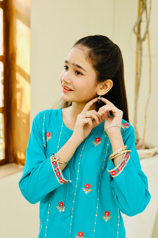 Arctic Blue Embroidered Gharara KST 116