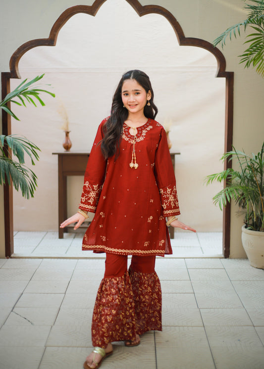 Cardinal Red Shirt with Gharara KST 167