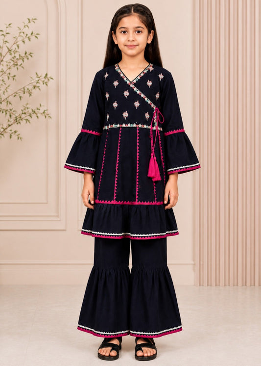 Navy Blue Embroidered Gharara KST 211