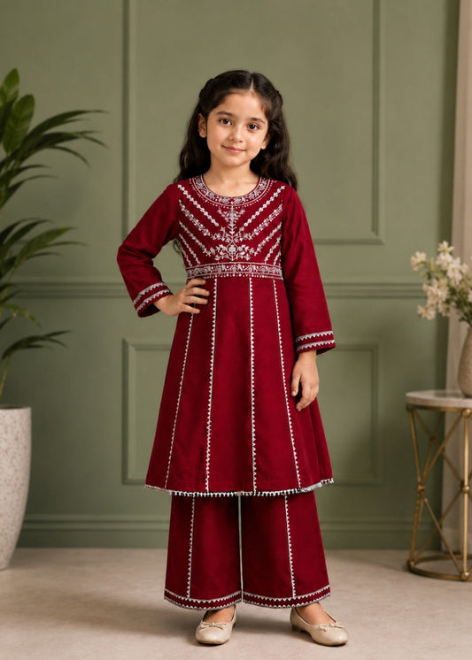 Red Embroidered Frok Style With Flapper KST 215