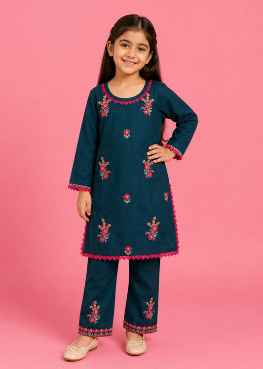 Pine Green Embroidered 2Pcs Co Ord Set KST 220