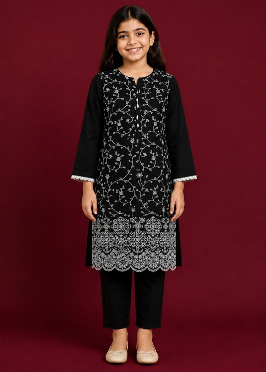 Smoke Black Embroidered 2Pcs Kurta Set KST 221