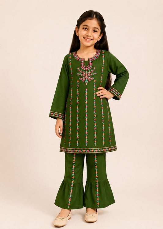 Green Embroidered Gharara KST 219