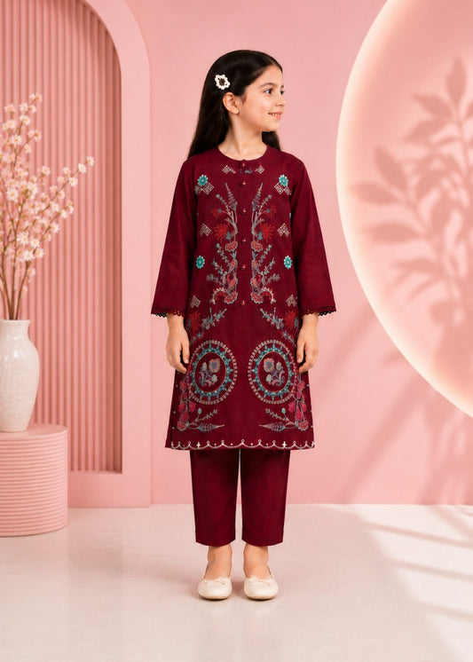 Maroon Embroidered 2Pcs Kurta Set KST 213