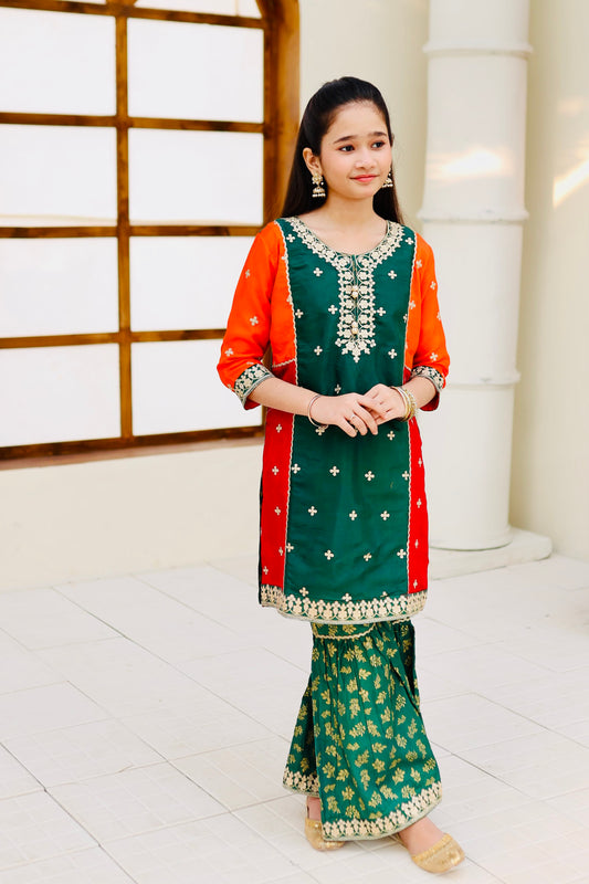 Green Multi Colour Gharara-KG 020