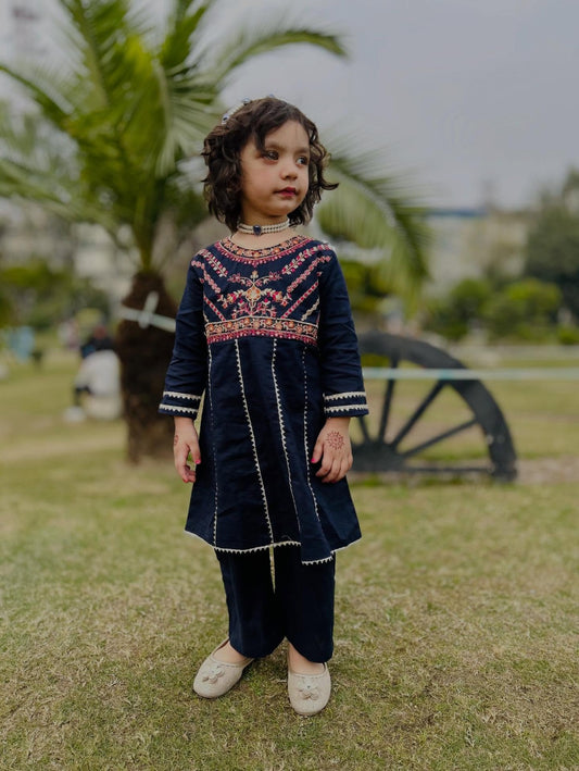 Navy Blue Embroidered 2Pcs Suit KST 125