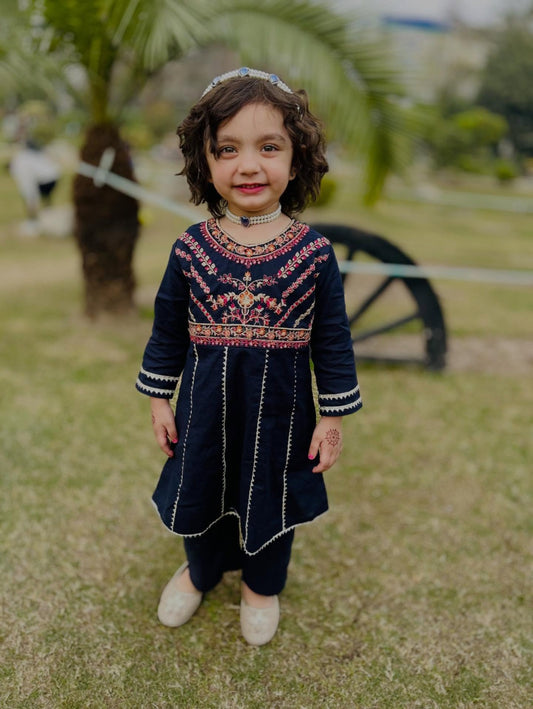 Navy Blue Embroidered 2Pcs Suit KST 125