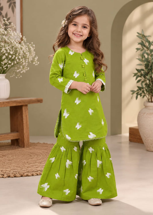 Lime Green Embroidered Gharara KST 224