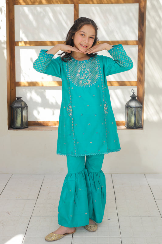 Turquoise Gharara Suit KST 139