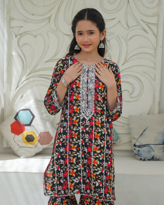 Raspberry Pink Embroidered Gharara KST 193