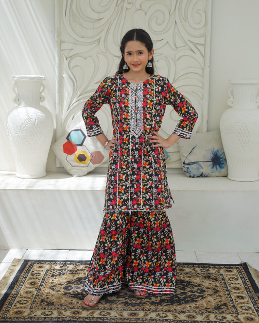 Raspberry Pink Embroidered Gharara KST 193