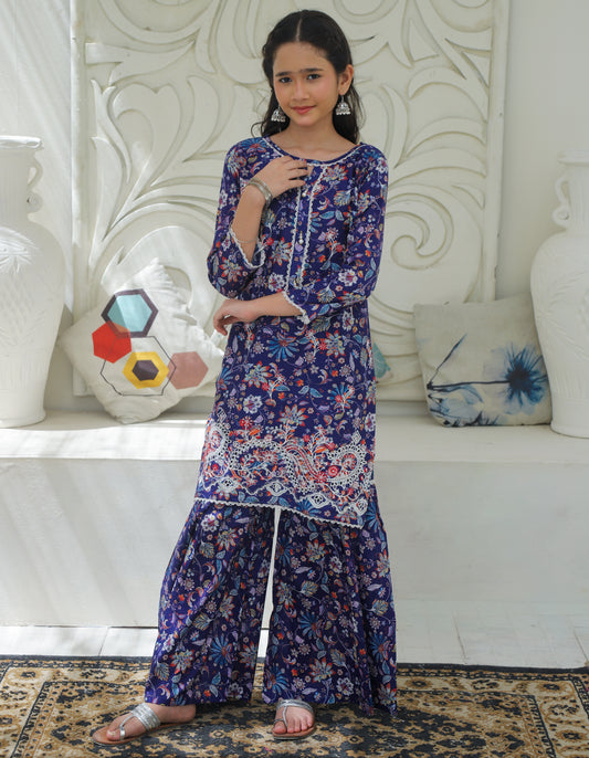 Cobalt Blue Embroidered Gharara KST 194