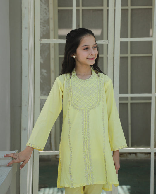 Pale Yellow Kurta Set KST 187