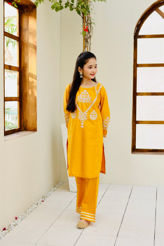 Yellow Embroidered 2Pcs Suit KST 111