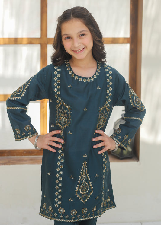 Dark Cyan Gharara Suit KST 143