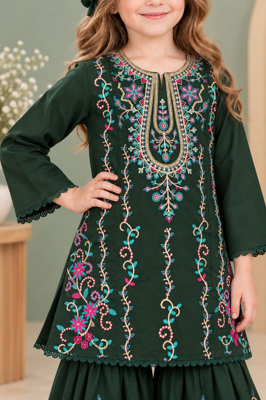 Dark Green Embroidered Gharara KST 229