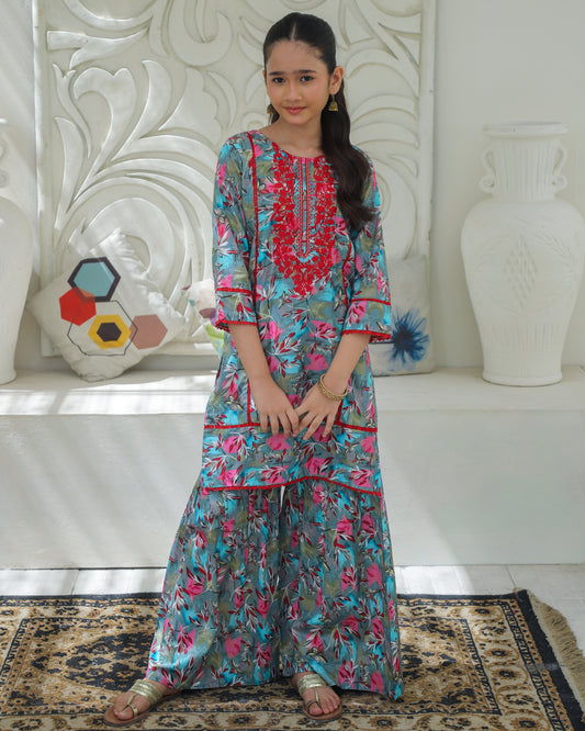 Pink Multi Embroidered Gharara KST 196