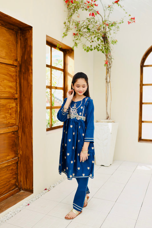 Blue Embroidered 2Pcs Suit KST 114