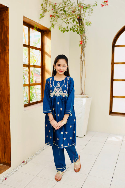 Blue Embroidered 2Pcs Suit KST 114