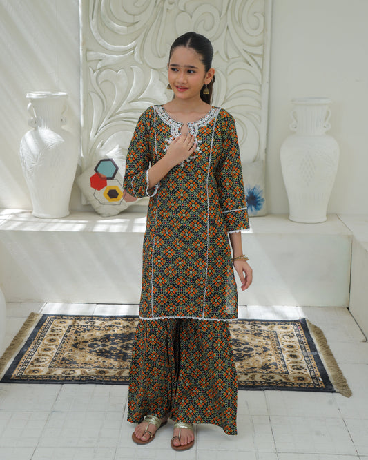 Black Multi Embroidered Gharara KST 197