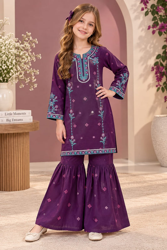 Purple Embroidered Gharara KST 227