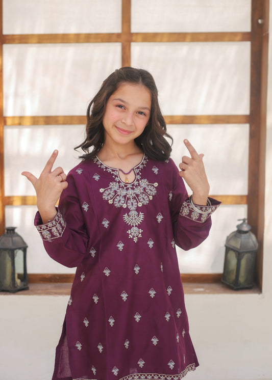 Purple Embroidered Gharara KST 147