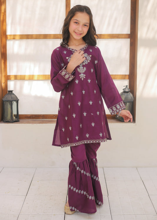 Purple Embroidered Gharara KST 147