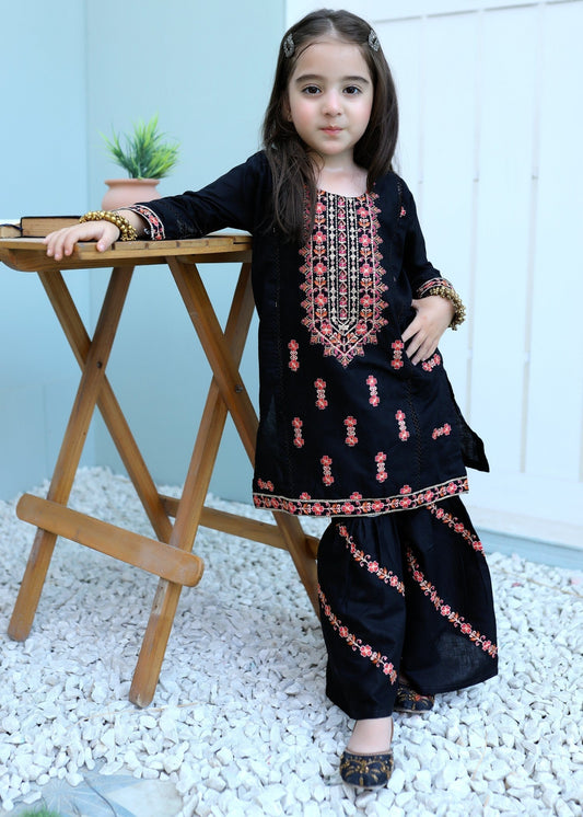 Black Olive Embroidered Gharara KST 072