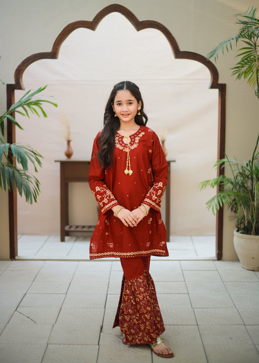 Cardinal Red Shirt with Gharara KST 167