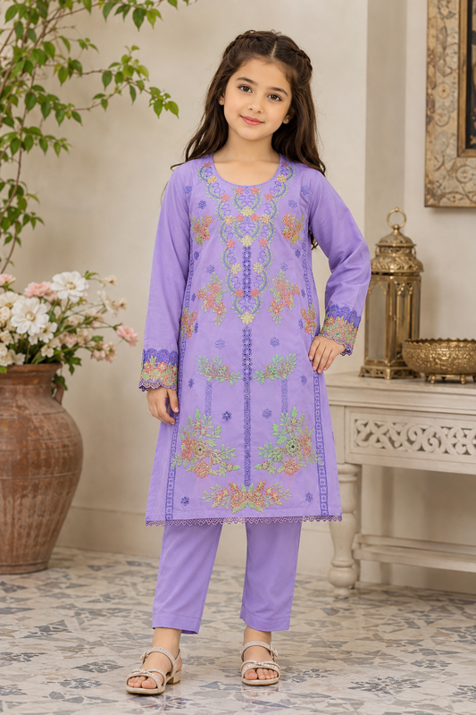 Purple Embroidered 2Pcs Kurta Set KST 214