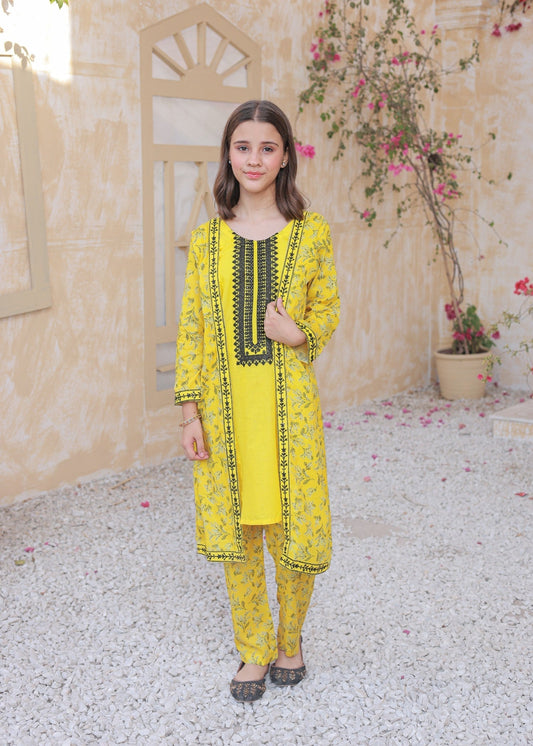 Classic Yellow Coat Style 2pcs Embroidered Suit-KST 061