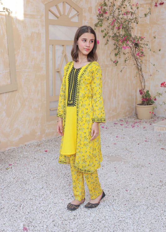 Classic Yellow Coat Style 2pcs Embroidered Suit-KST 061