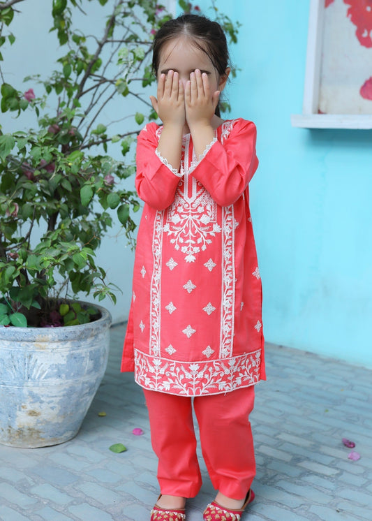 Coral Pink Embroidered 2Pcs Suit KST 077