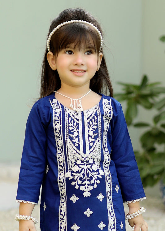 Dark Blue Embroidered 2Pcs Suit KST 078