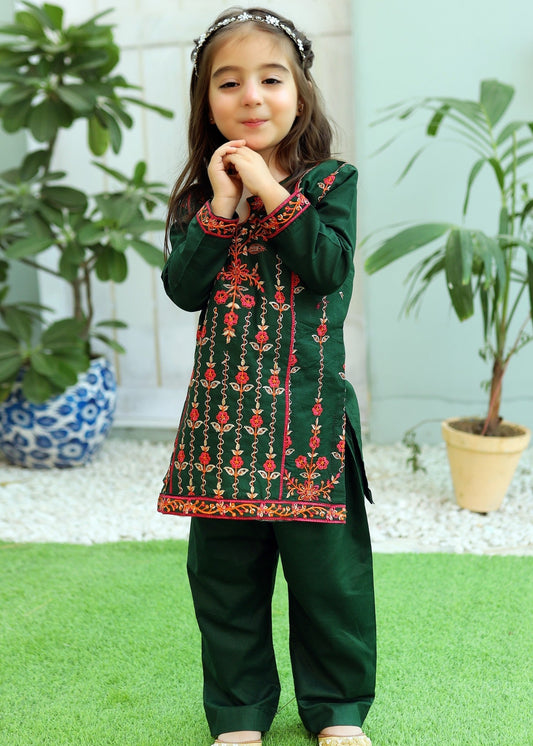 Dark Green Embroidered 2Pcs Suit KST 080