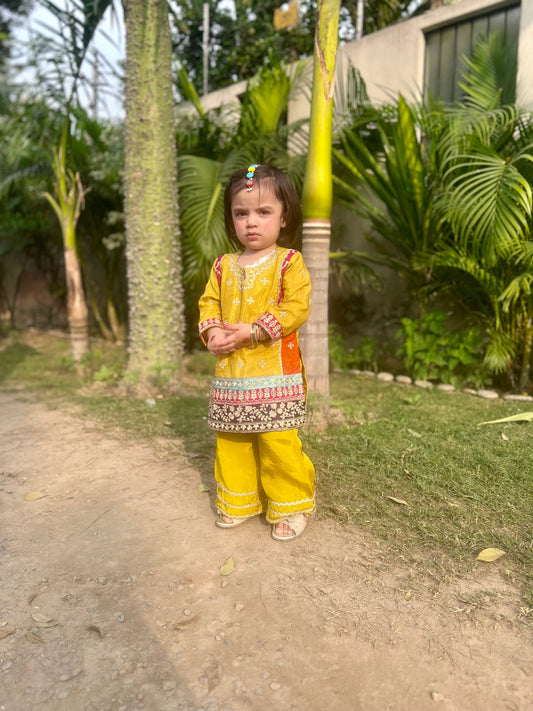 Yellow Multi Colour 2Pcs Suit-KG 021