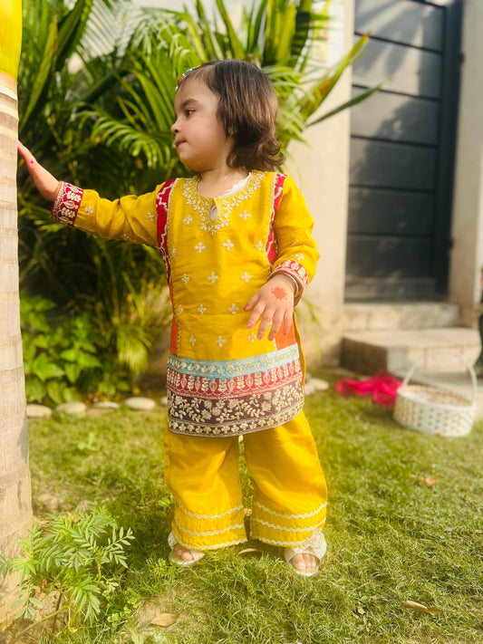 Yellow Multi Colour 2Pcs Suit-KG 021