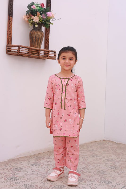 Baby Pink 2pcs Printed Suit-KST 027